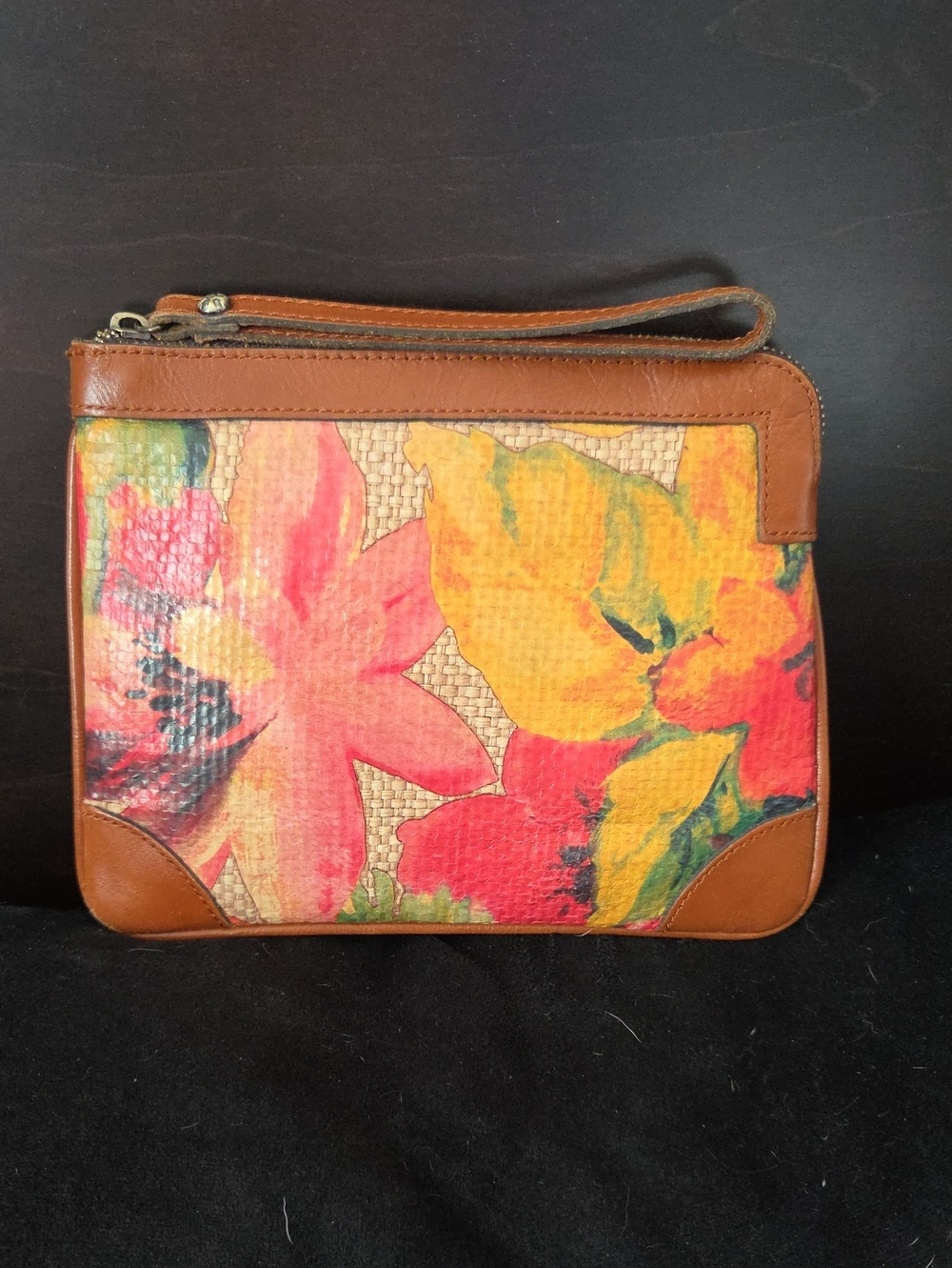 Patricia Nash Spring Multi Straw Floral Cassini Leather Trim Wristlet Clutch